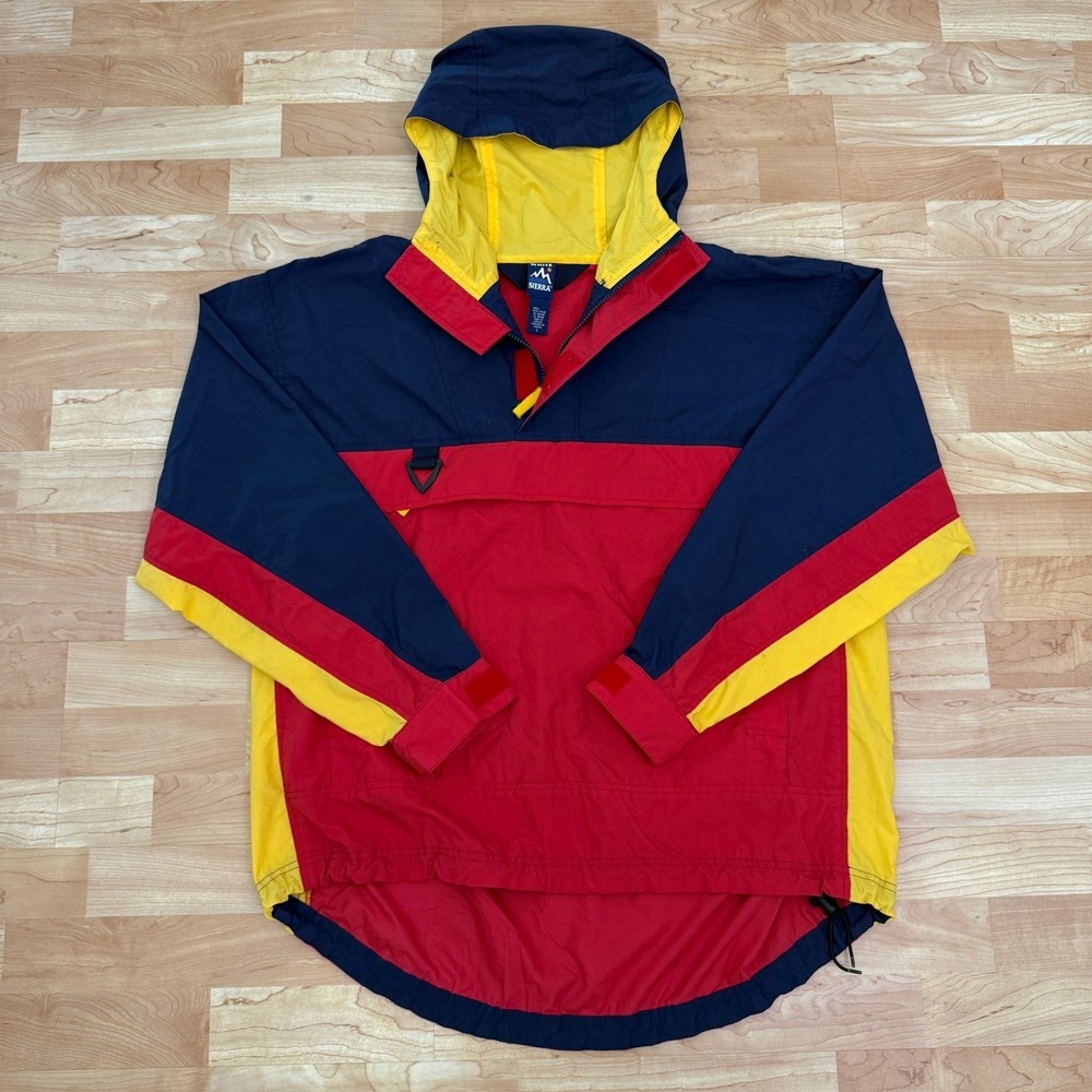 White Sierra Vintage Colorblock Anorak Jacket Red Navy Yellow Mens L Pullover